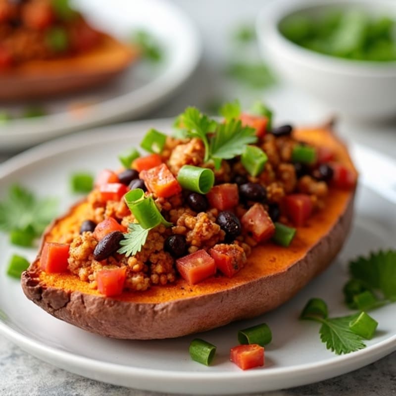 Loaded Turkey Chili Sweet Potato Boats