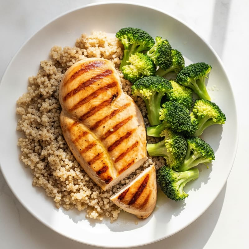 Grilled Chicken Breast with Quinoa and Steamed Broccoli