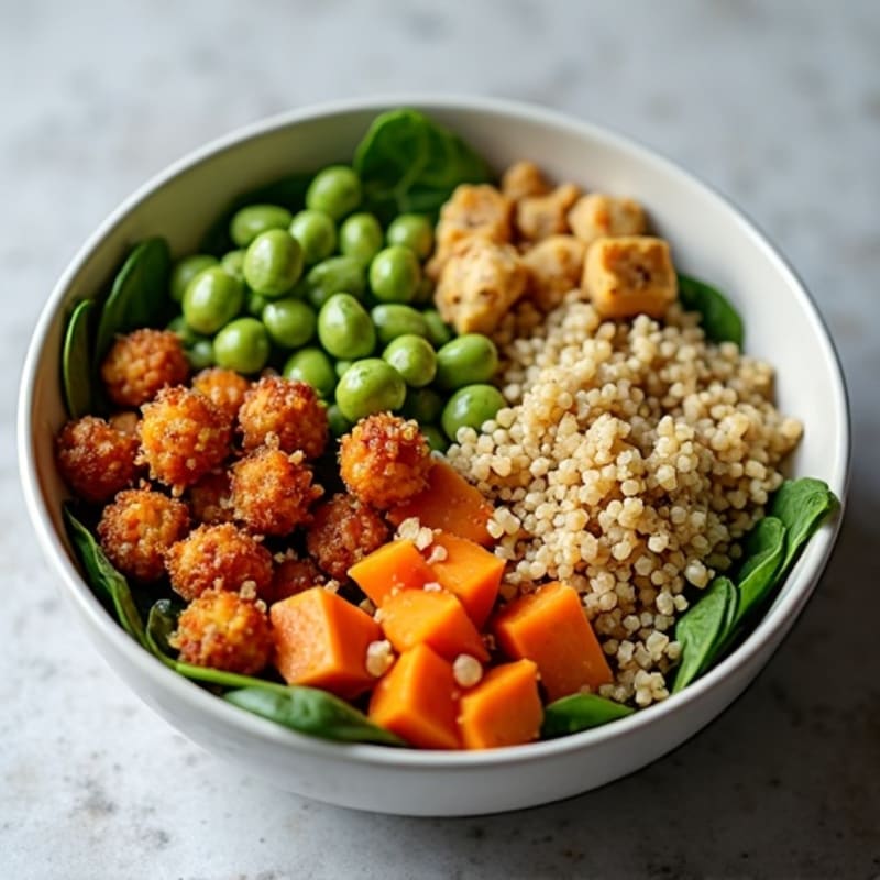 Crispy Roasted Chickpea and Sweet Potato Buddha Bowl with Creamy Tahini Dressing