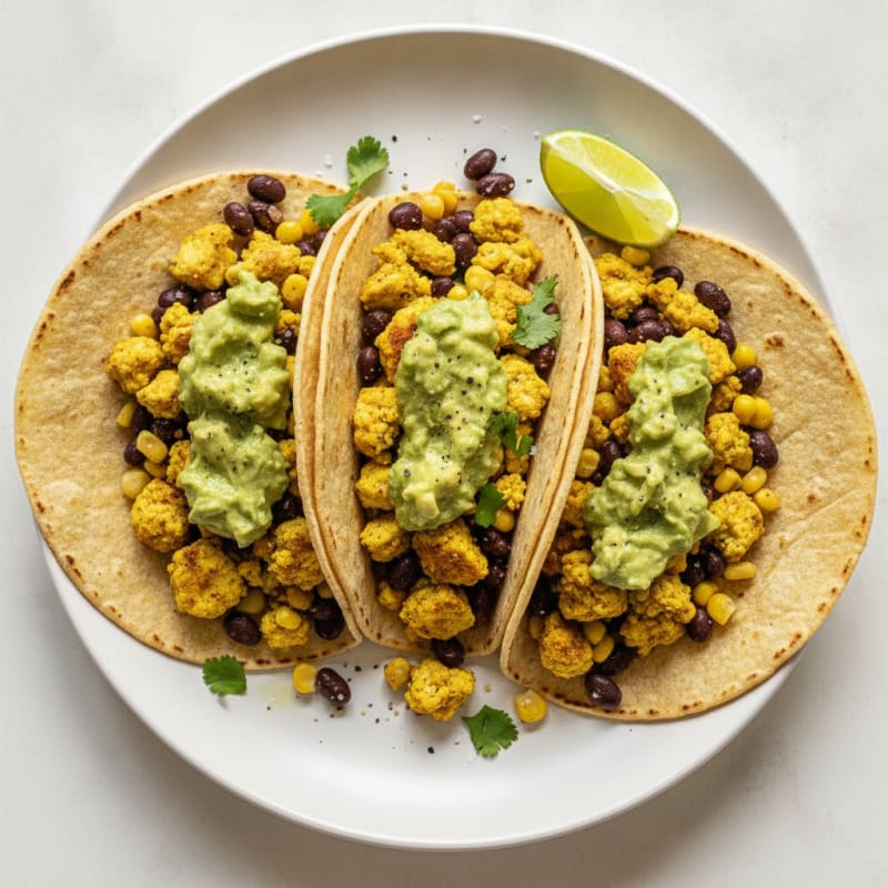 Tofu Scramble Breakfast Tacos with Avocado Salsa