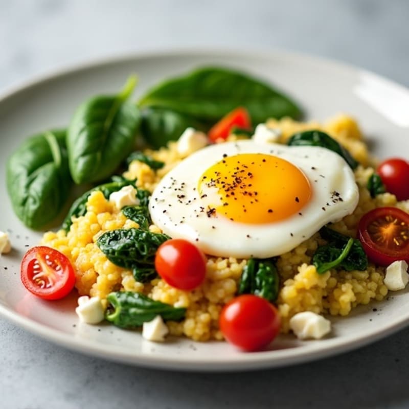 Egg White and Spinach Scramble with Cottage Cheese and Cherry Tomatoes