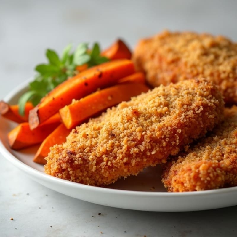Crispy Baked Chicken Tenders with Roasted Sweet Potato Fries