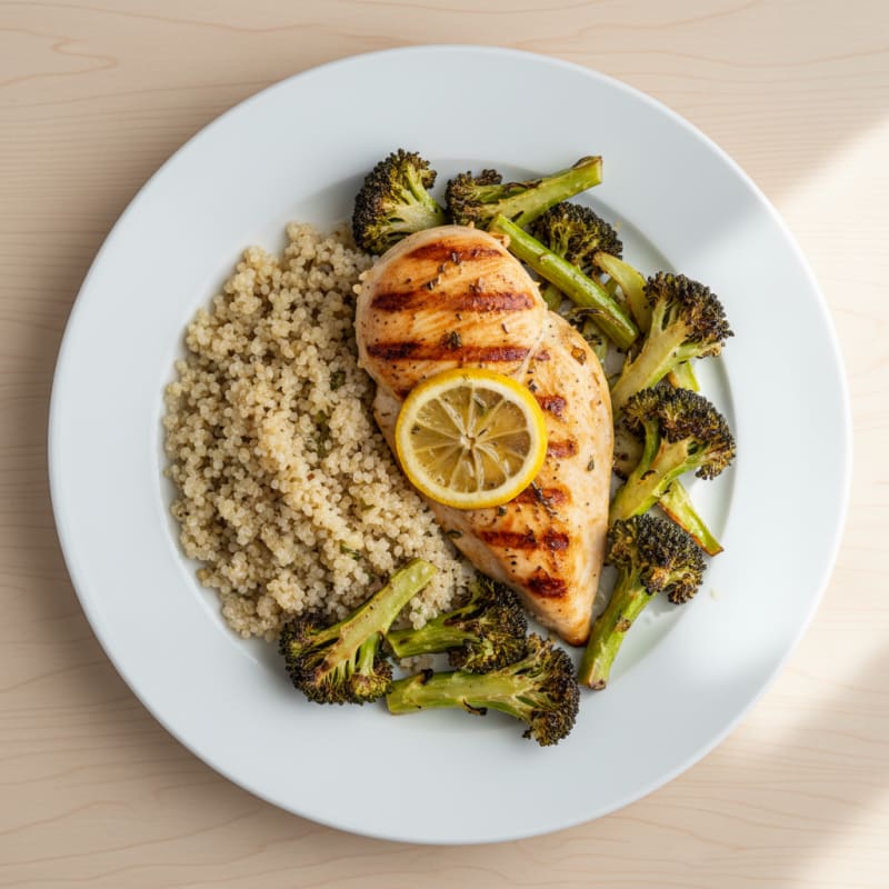Grilled Chicken Breast with Quinoa and Roasted Broccoli