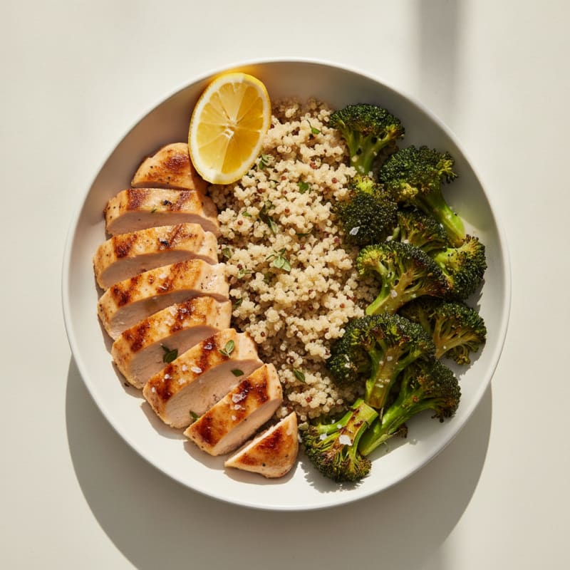 Grilled Chicken and Quinoa Bowl with Roasted Broccoli
