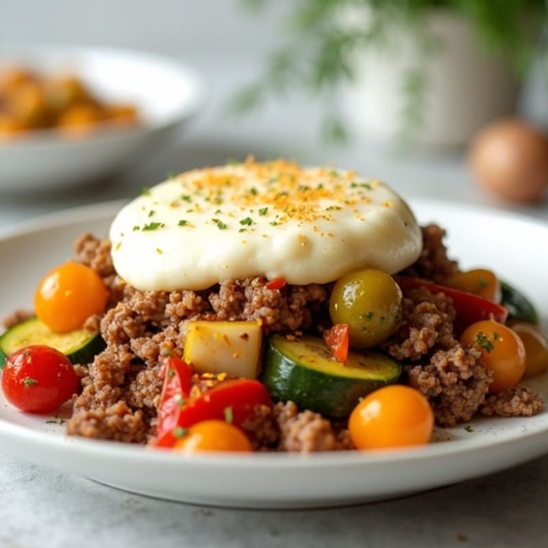 Hearty Lean Ground Beef and Vegetable Bake with Creamy Whipped Potato Topping