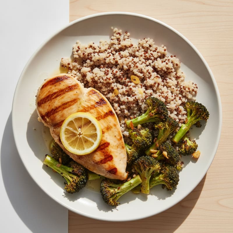 Grilled Chicken Breast with Quinoa and Roasted Broccoli