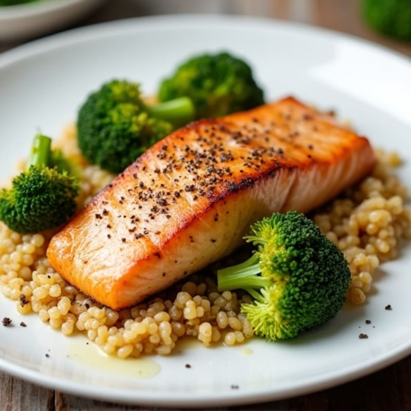 Seared Salmon with Roasted Broccoli and Quinoa