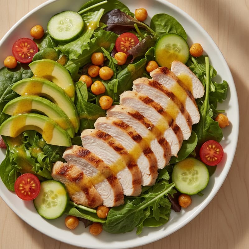 Grilled Turkey Breast Salad with Mixed Greens and Chickpeas