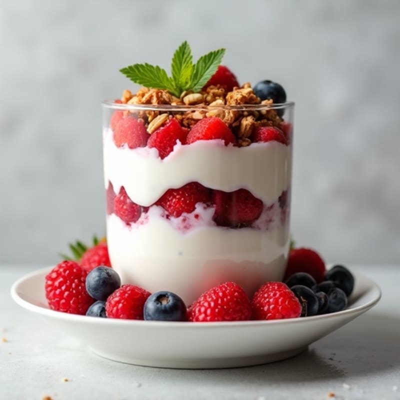 Greek Yogurt Protein Parfait with Mixed Berries and Almonds