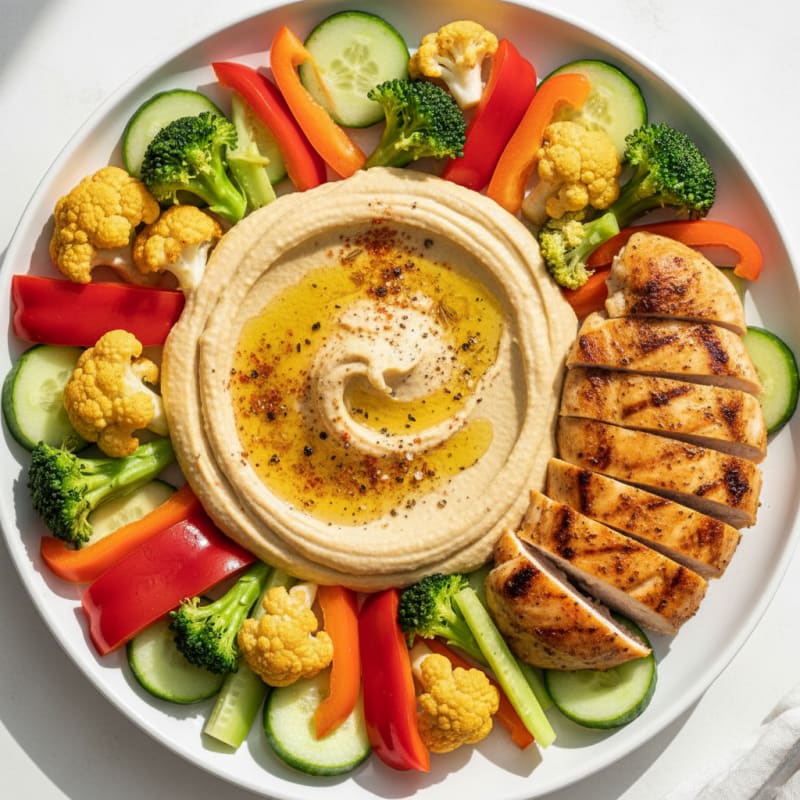 Creamy Hummus and Golden Vegetable Platter