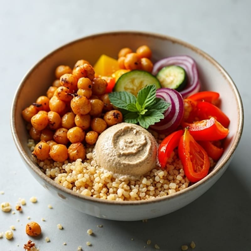 Crispy Chickpea and Quinoa Power Bowl with Roasted Vegetables