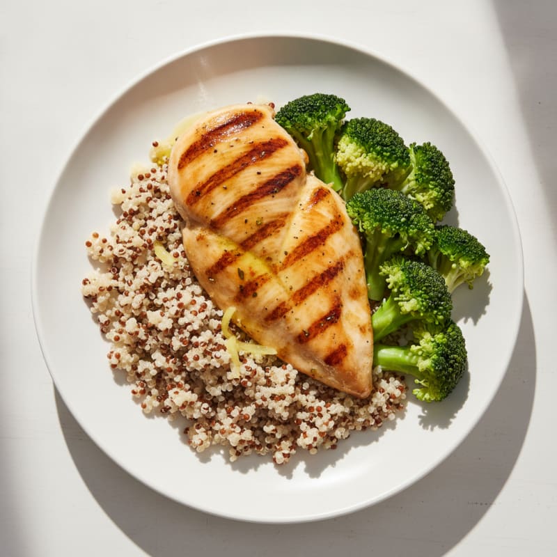 Grilled Chicken Breast with Quinoa and Steamed Broccoli