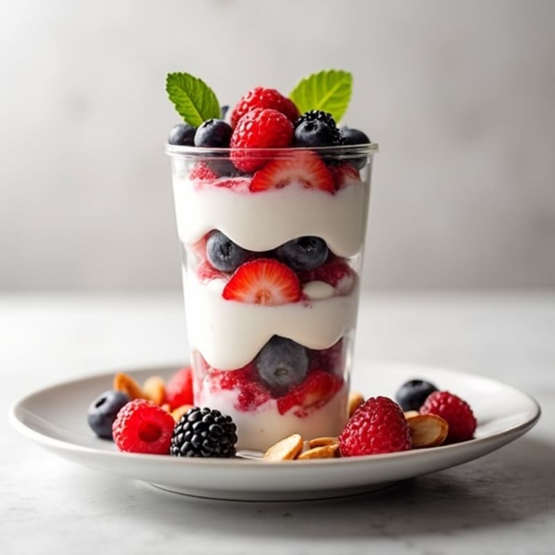 Greek Yogurt Protein Parfait with Mixed Berries and Almonds