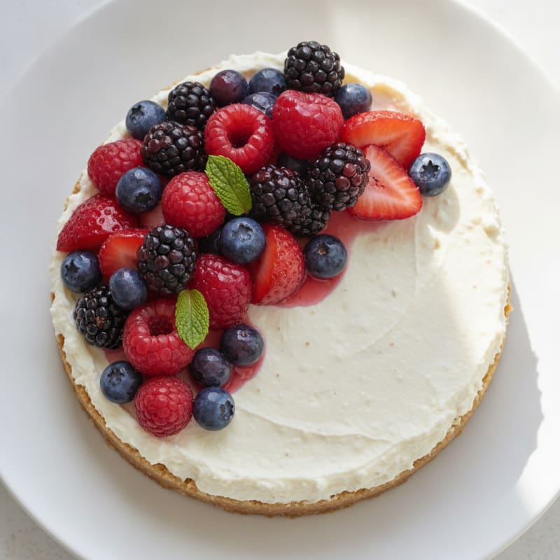 Greek Yogurt Protein Cheesecake with Mixed Berries
