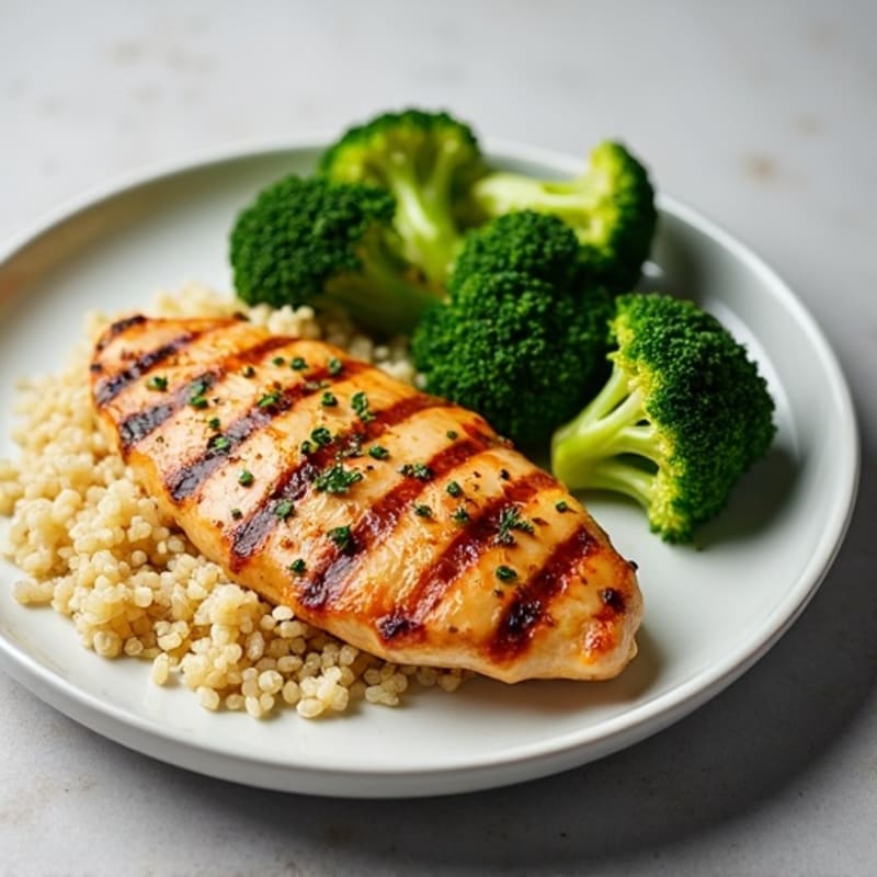 Grilled Chicken Breast with Roasted Broccoli and Quinoa