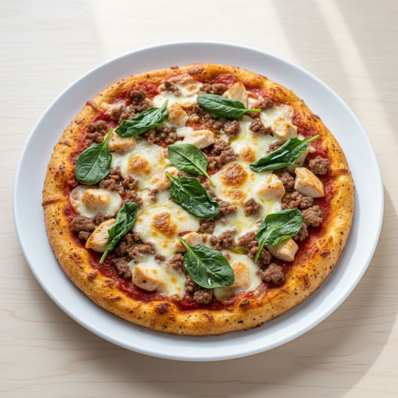 Ground Chicken Crust Meat Lover's Pizza