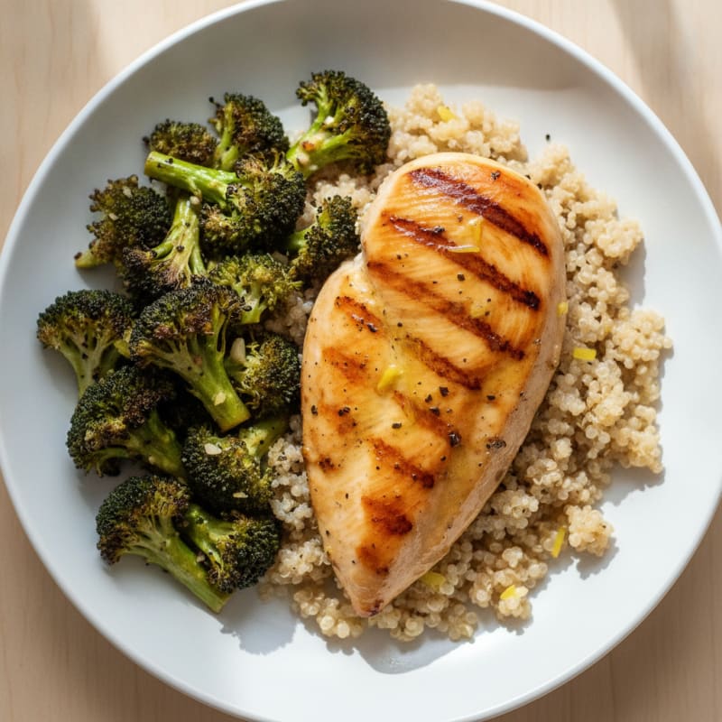 Grilled Chicken Breast with Quinoa and Roasted Broccoli