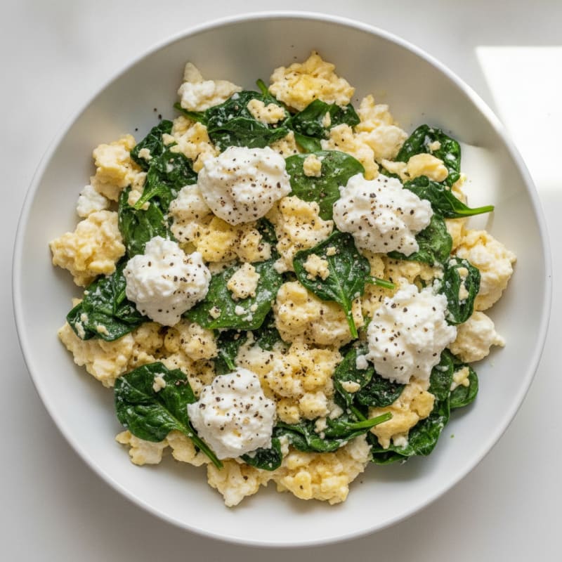 Egg White and Spinach Scramble with Cottage Cheese