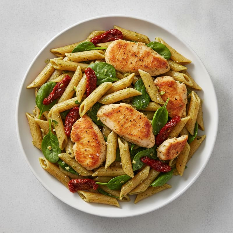 Pesto Chicken Pasta with Sun-Dried Tomatoes