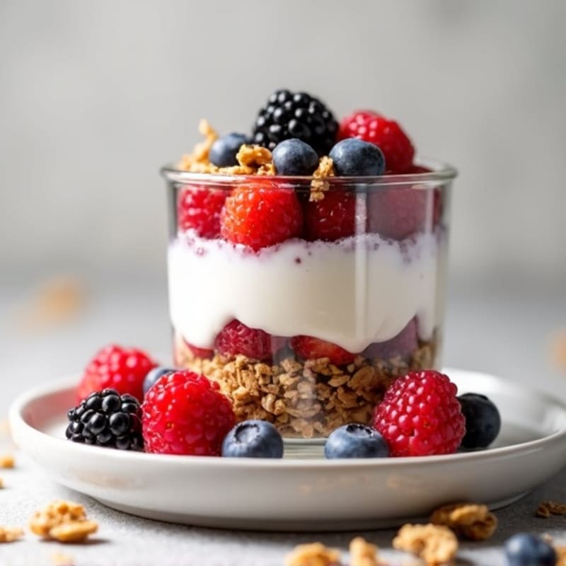 Creamy Greek Yogurt Parfait with Protein Granola and Mixed Berries