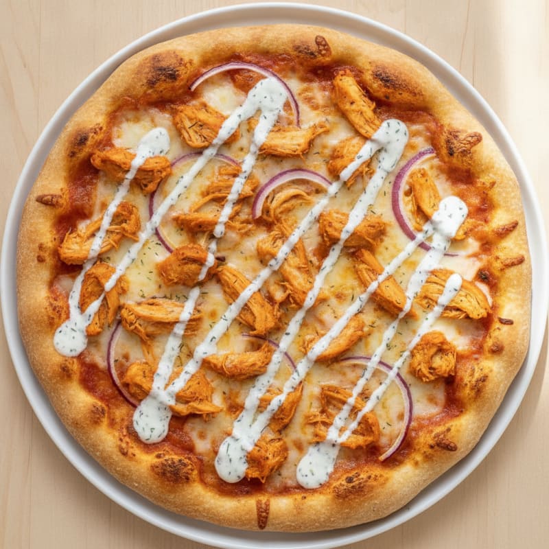 Buffalo Chicken Pizza with Ranch Drizzle