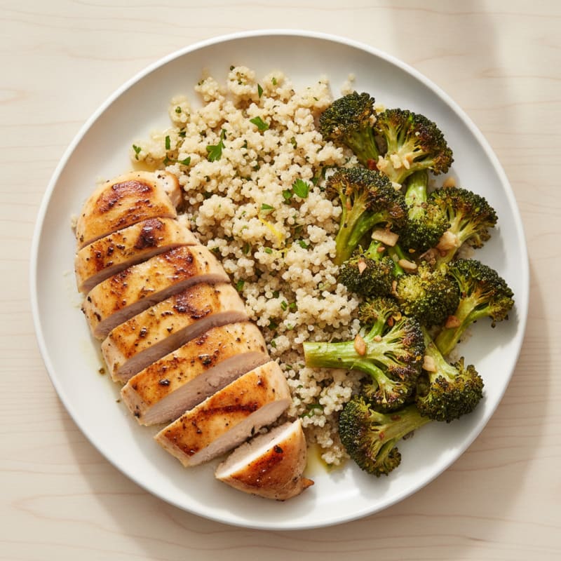 Grilled Chicken Breast with Quinoa and Roasted Broccoli