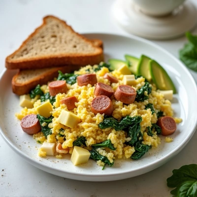 Egg White and Spinach Scramble with Turkey Sausage