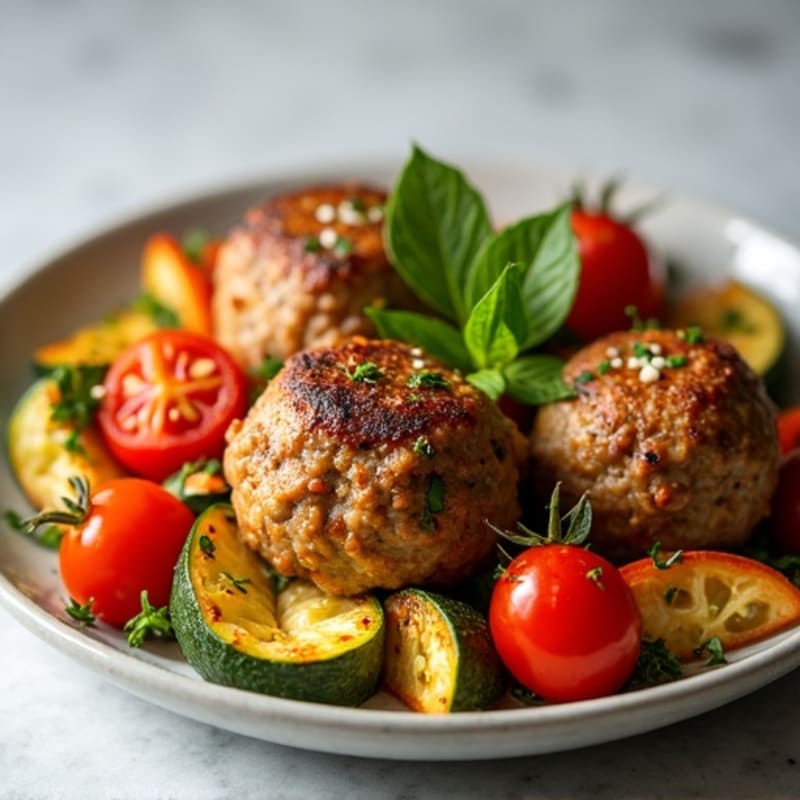 Garlic Herb Turkey Meatballs with Roasted Vegetables