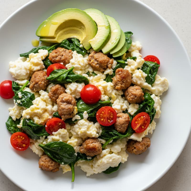 Egg White and Turkey Sausage Scramble with Spinach