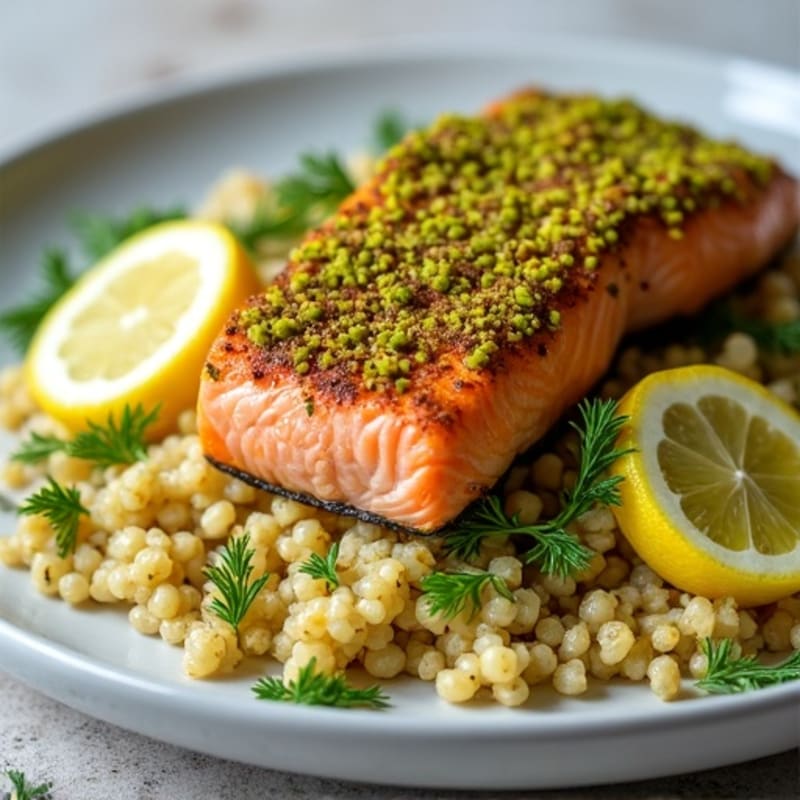 Pistachio Crusted Salmon with Fresh Lemon Herb Quinoa