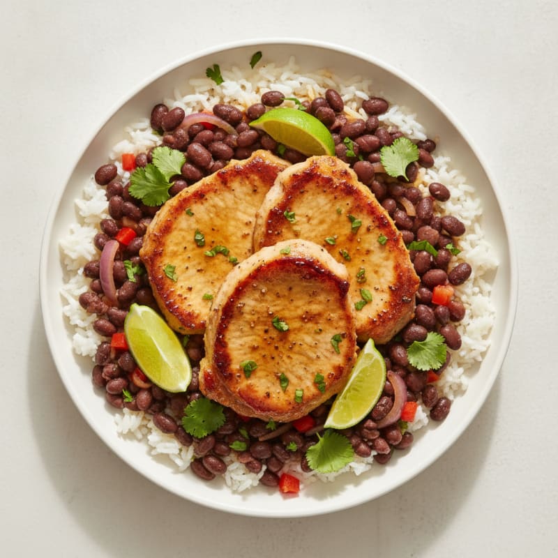 Pan-Seared Pork Chops with Rice and Beans