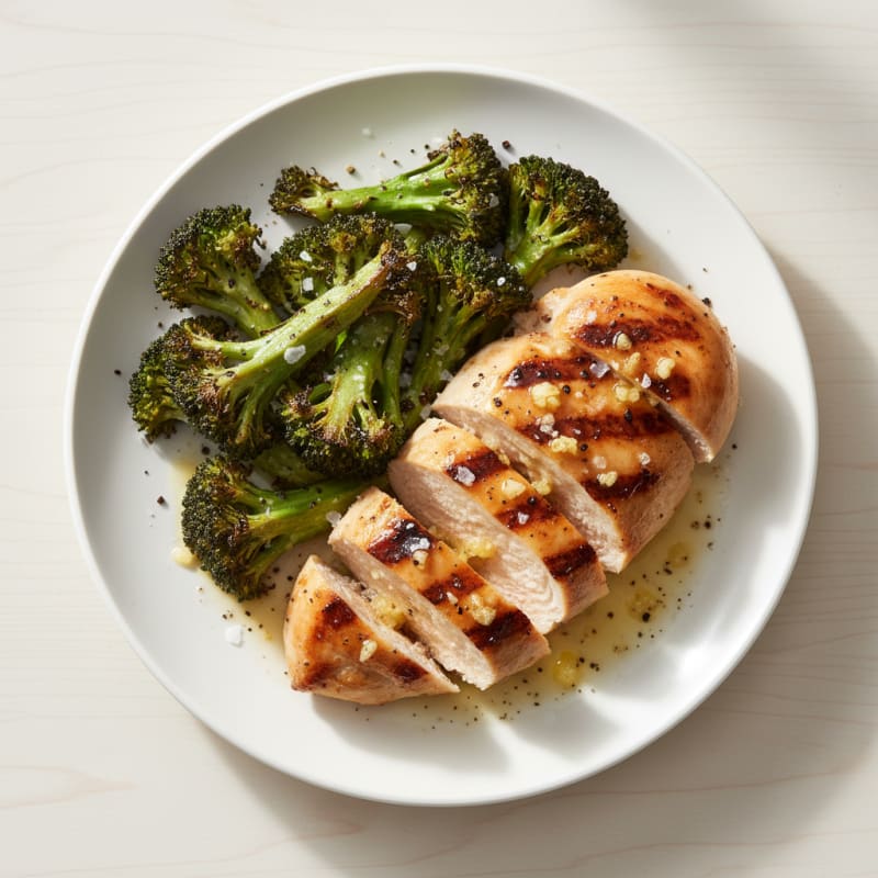 Grilled Lemon-Garlic Chicken Breast with Roasted Broccoli