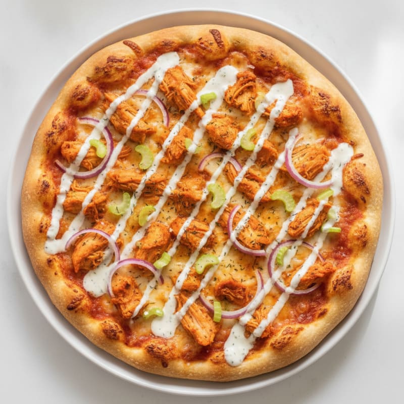 Buffalo Chicken Pizza with Ranch Drizzle