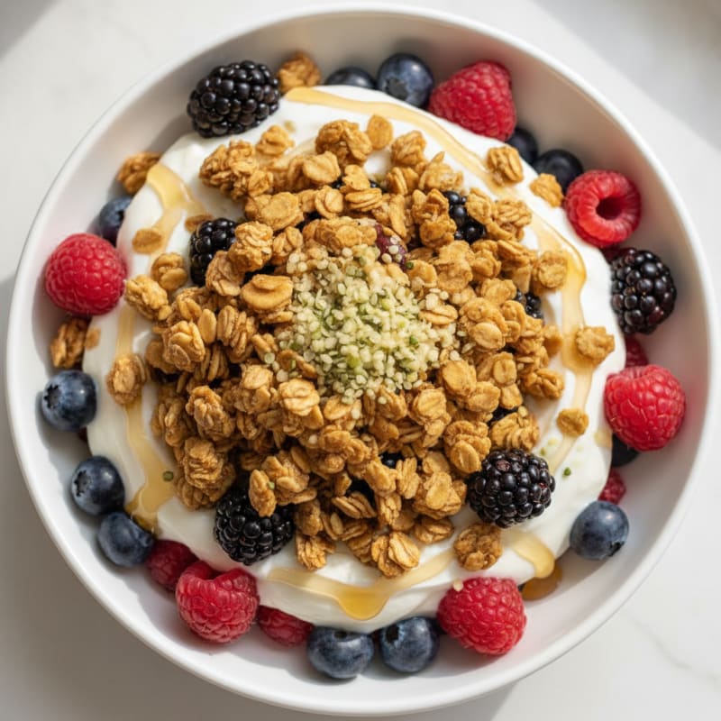 Creamy Greek Yogurt Parfait with Protein Granola and Mixed Berries