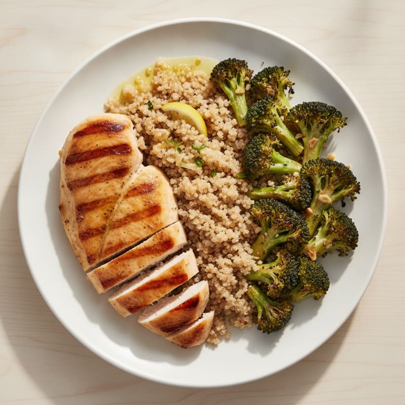 Grilled Chicken Breast with Quinoa and Roasted Broccoli