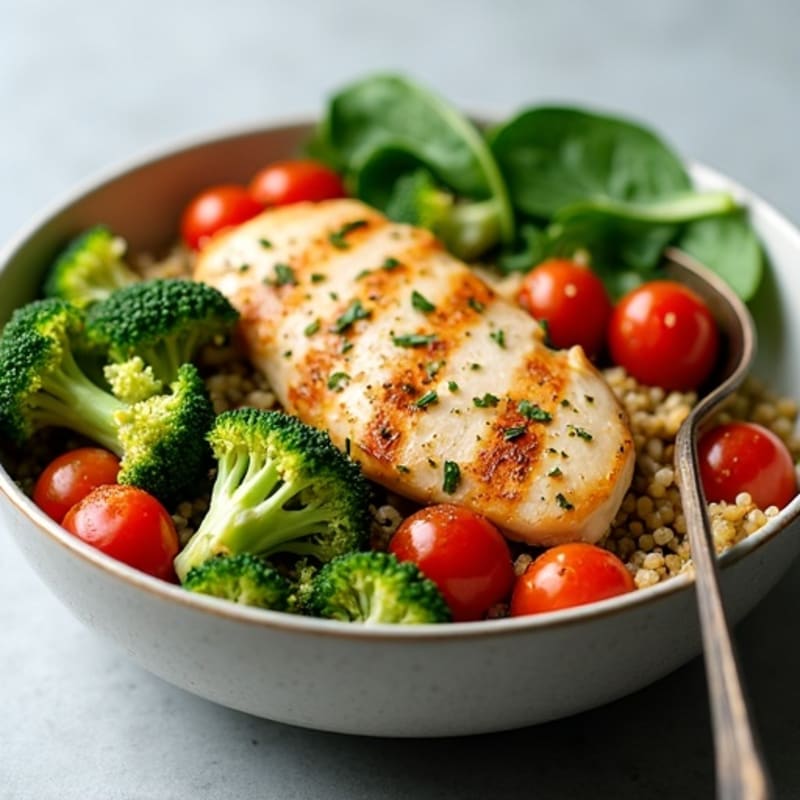 Herb-Roasted Chicken and Quinoa Bowl with Fresh Vegetables