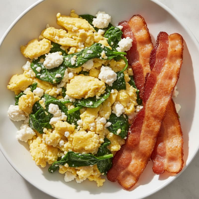 Cottage Cheese Scramble with Spinach and Turkey Bacon