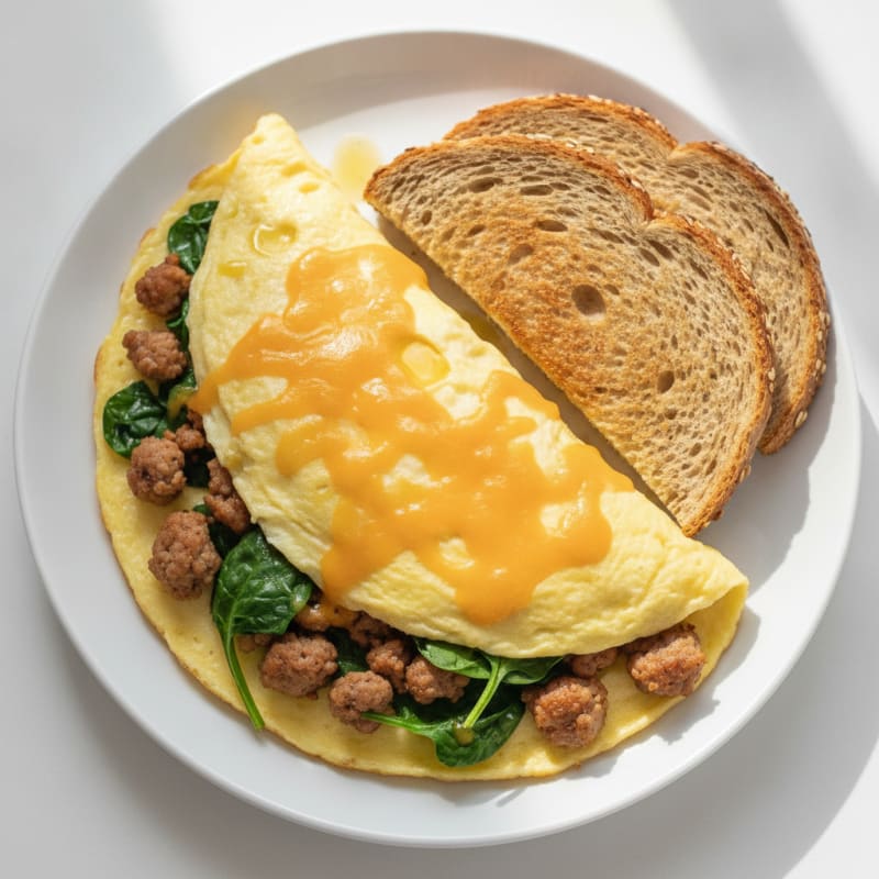 Egg White Omelette with Turkey Sausage and Cheddar