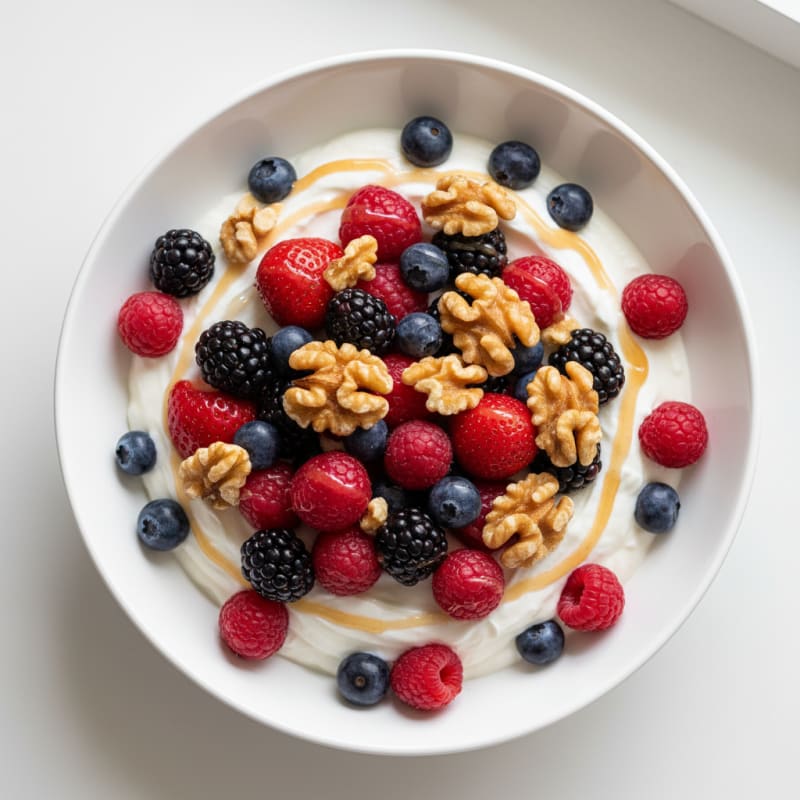 Creamy Greek Yogurt with Mixed Berries and Protein Powder