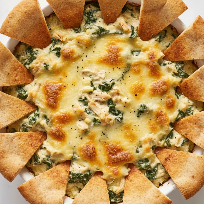 Baked Spinach Artichoke Dip with Toasted Pita