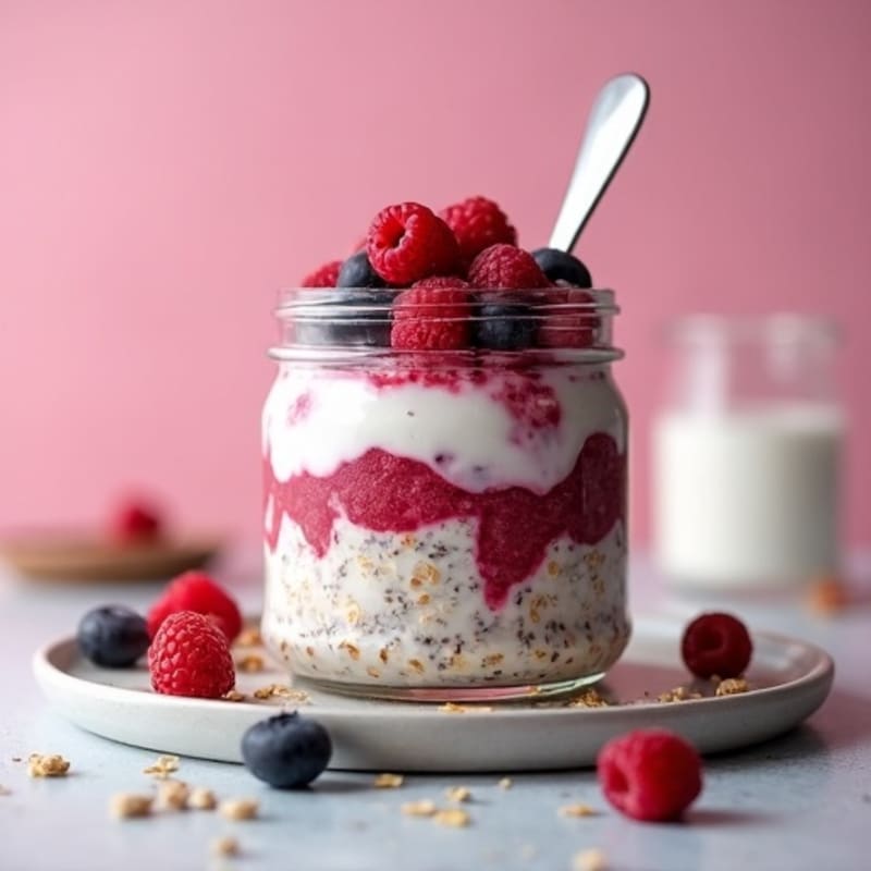 Healthy Creamy Berry Chia Overnight Oats