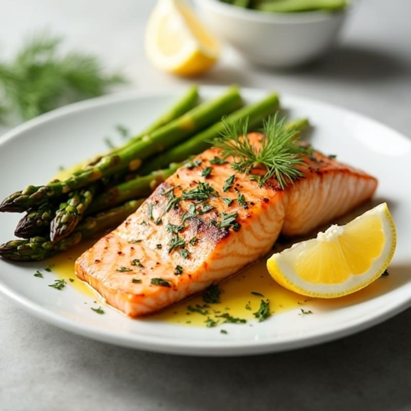 Lemon Herb Grilled Salmon with Crispy Roasted Asparagus