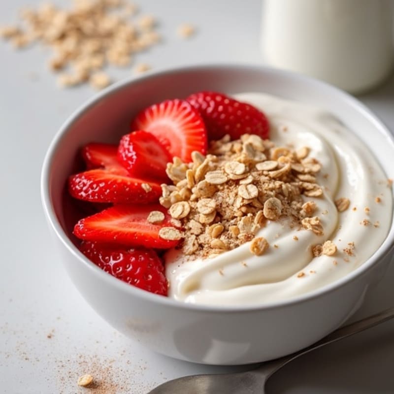 Strawberry Protein Bowl with Creamy Yogurt and Crunchy Oat Crumble