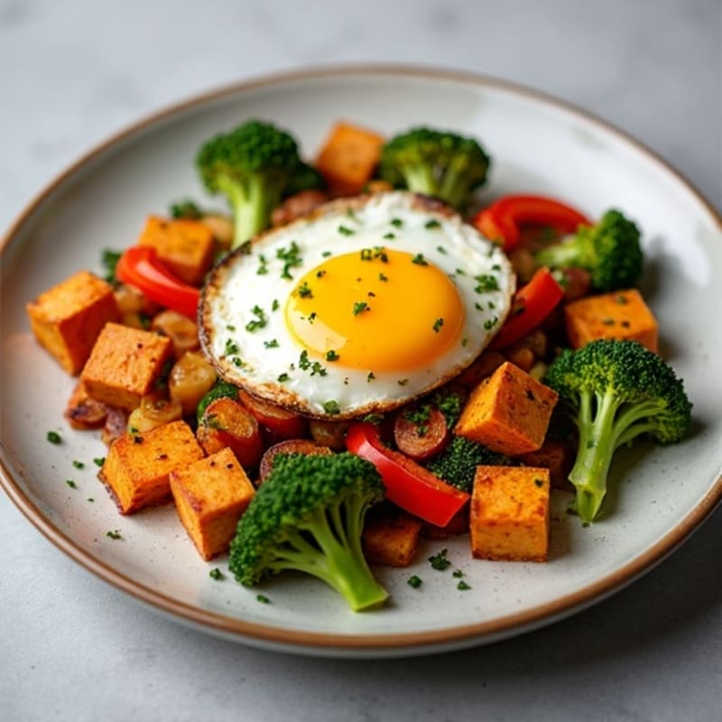 Sheet Pan Roasted Veggie and Egg Hash