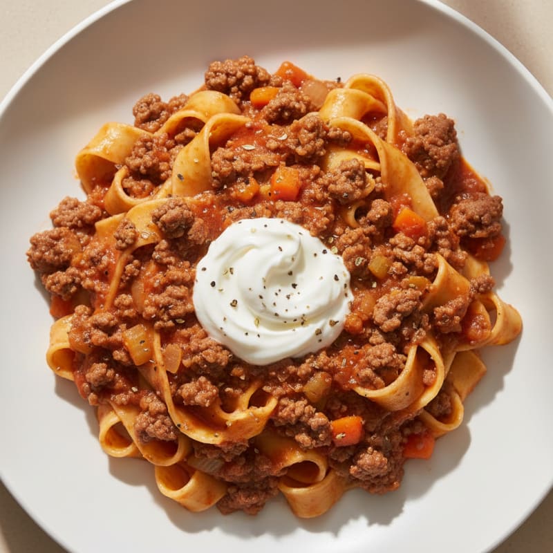 Tender Beef Bolognese with Creamy Pappardelle