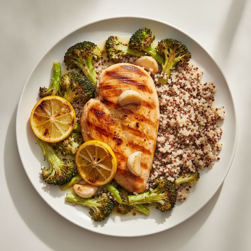 Grilled Chicken Breast with Roasted Broccoli and Quinoa