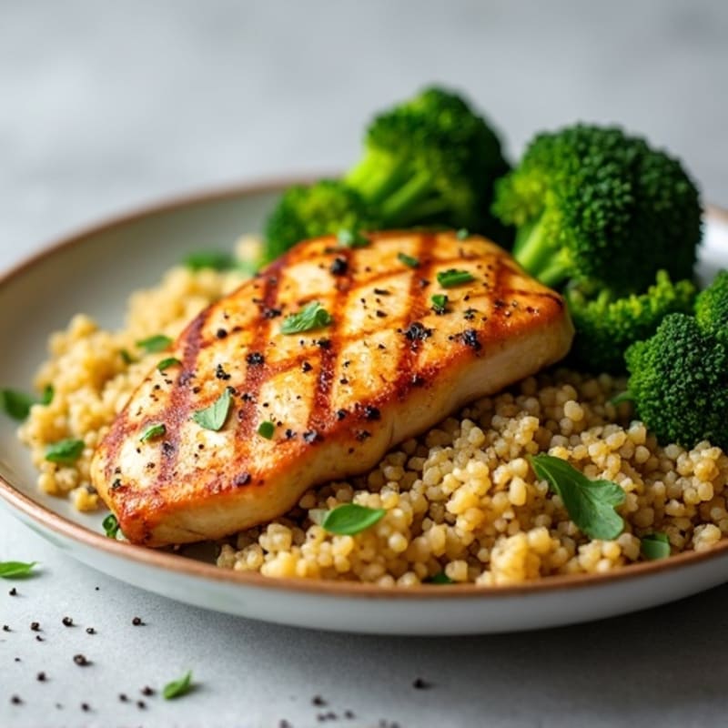 Grilled Chicken Breast over Quinoa and Roasted Broccoli