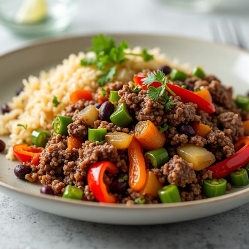 Lean Ground Beef and Vegetable Stir Fry with Cilantro-Lime Rice