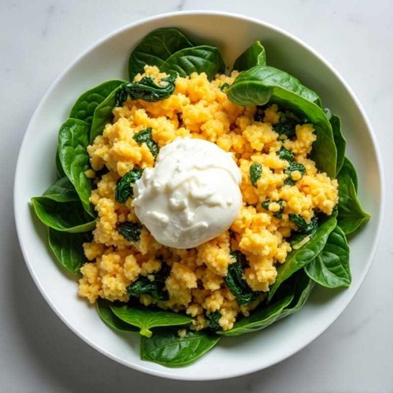 Egg White and Spinach Scramble with Cottage Cheese