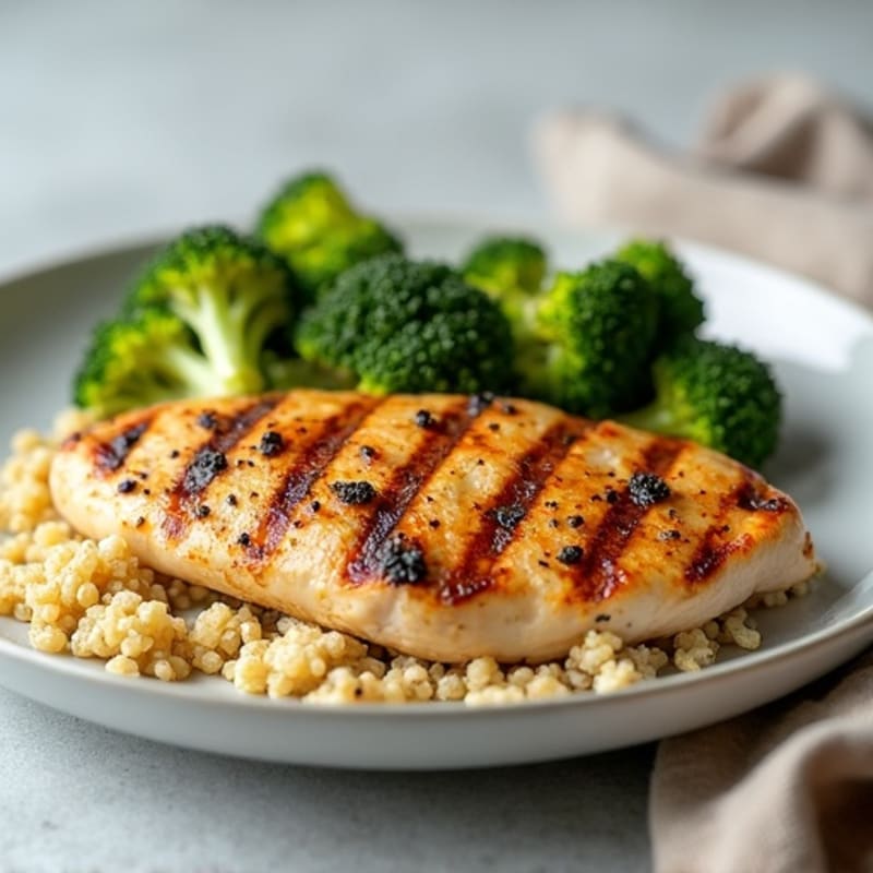 Grilled Chicken Breast with Roasted Broccoli and Quinoa